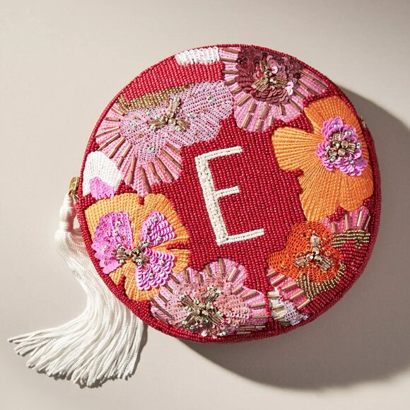 Anthropologie Holiday Monogram "E" Embellished Pouch - Picture 1 of 3